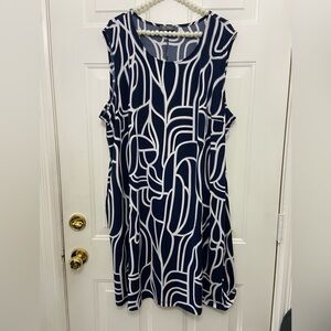 Mr Max Navy/White Geometric Sleeveless Dress